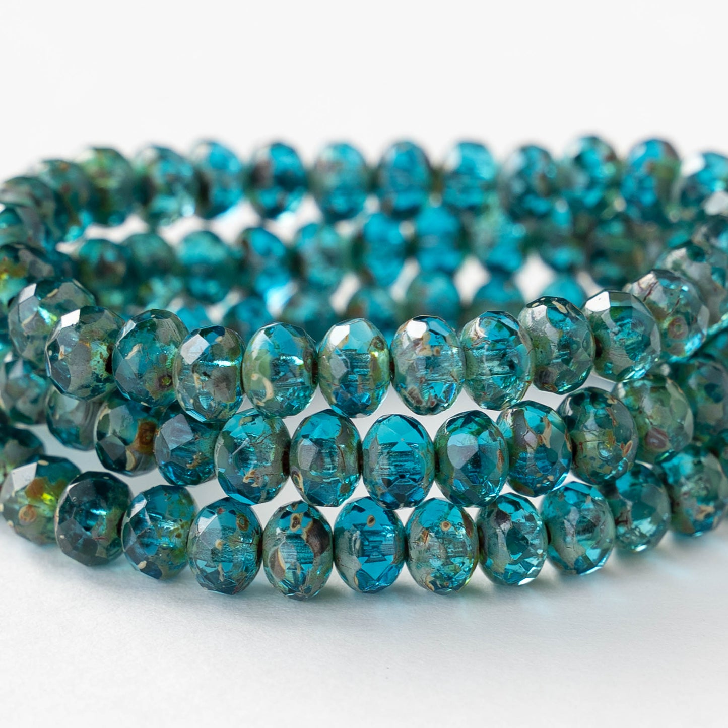 3x5mm Rondelle Beads - Teal Blue Picasso - 30 beads