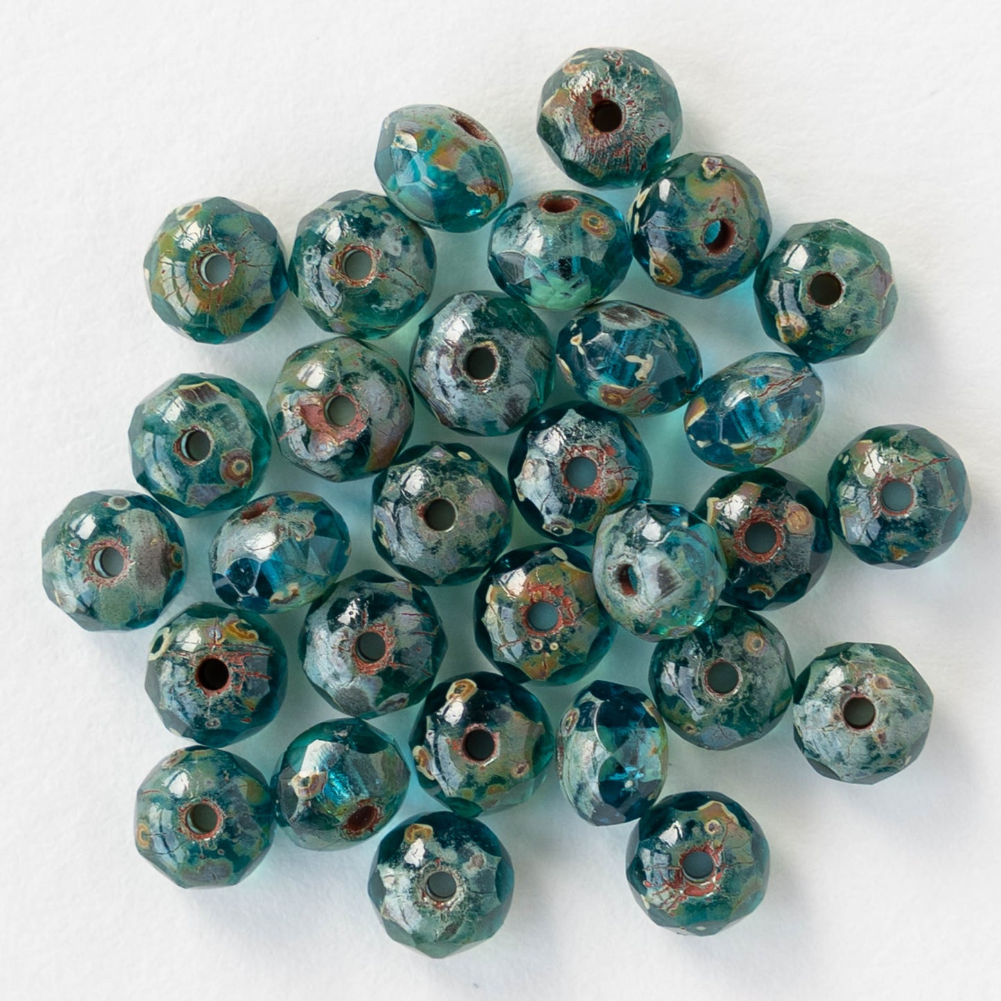 3x5mm Rondelle Beads - Teal Blue Picasso - 30 beads