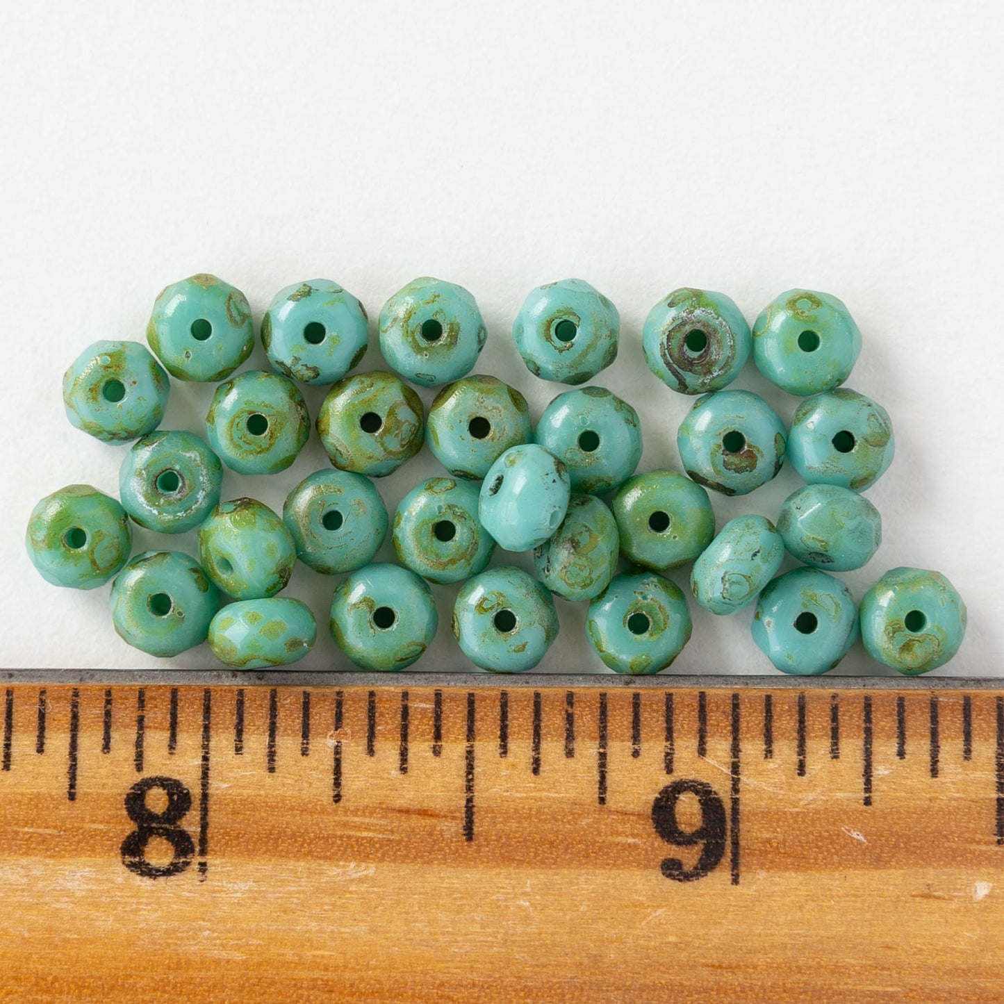 3x5mm Faceted Glass Rondelle Beads - Opaque Turquoise Picasso - 30 Beads
