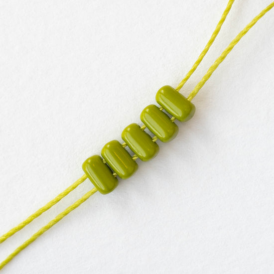 3x5mm Glass Rulla Beads - Opaque Lime Green - 10 grams