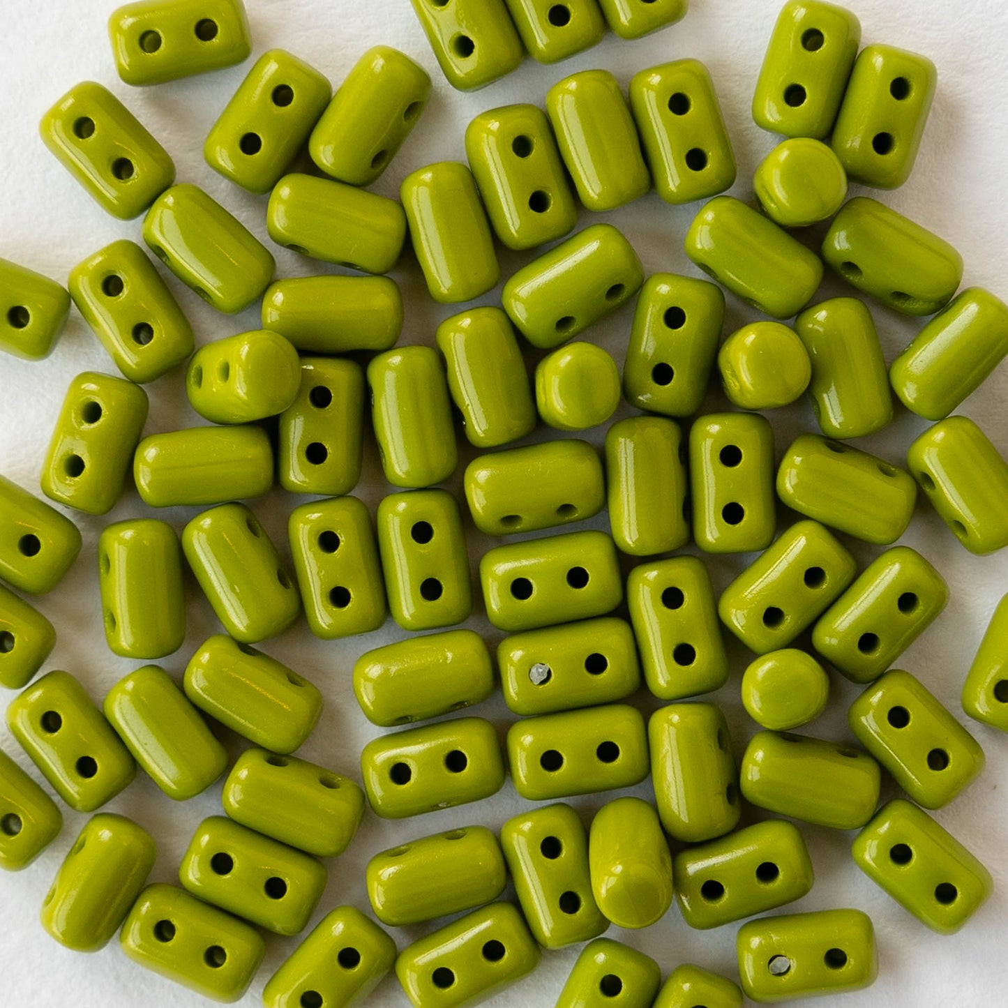 3x5mm Glass Rulla Beads - Opaque Lime Green - 10 grams