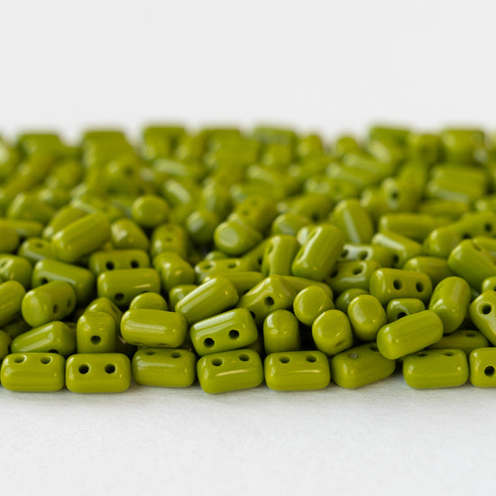 3x5mm Glass Rulla Beads - Opaque Lime Green - 10 grams