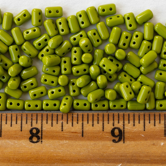 3x5mm Glass Rulla Beads - Opaque Lime Green - 10 grams