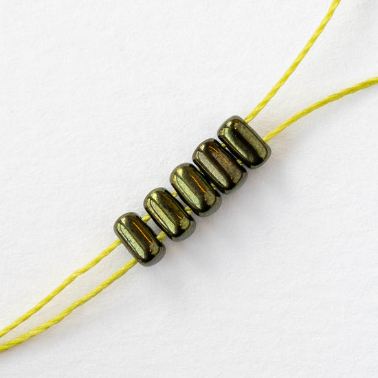 3x5mm Glass Rulla Beads - Metallic Green - 10 grams