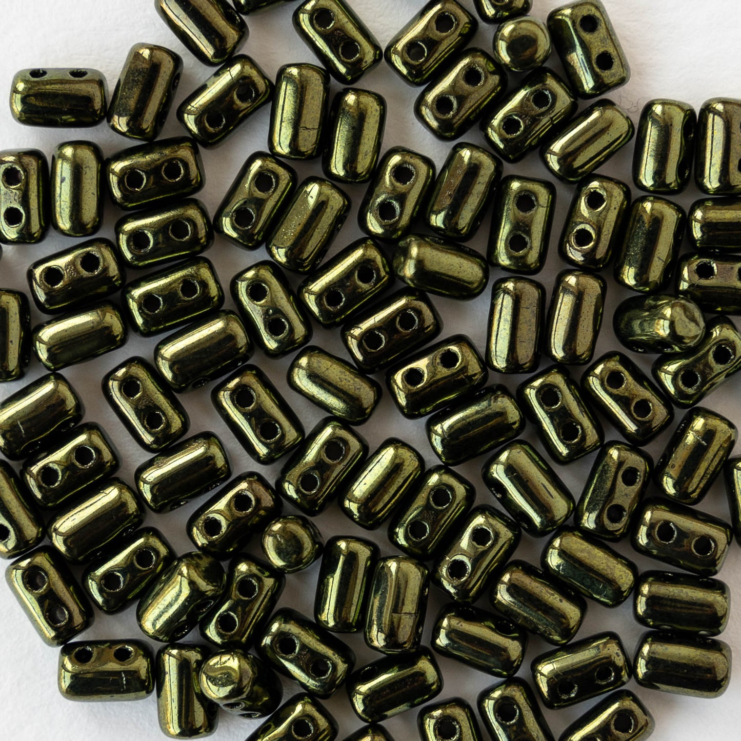 3x5mm Glass Rulla Beads - Metallic Green - 10 grams