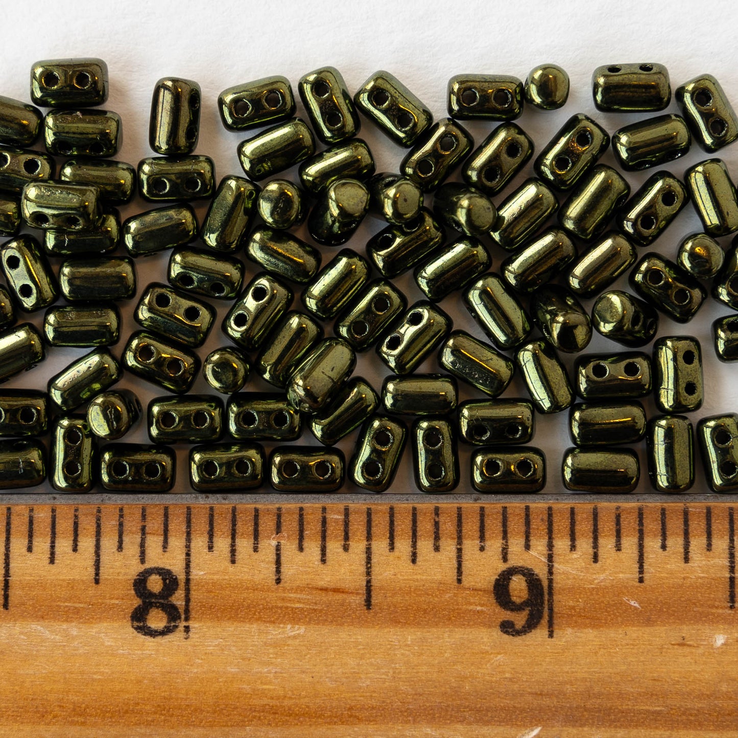 3x5mm Glass Rulla Beads - Metallic Green - 10 grams