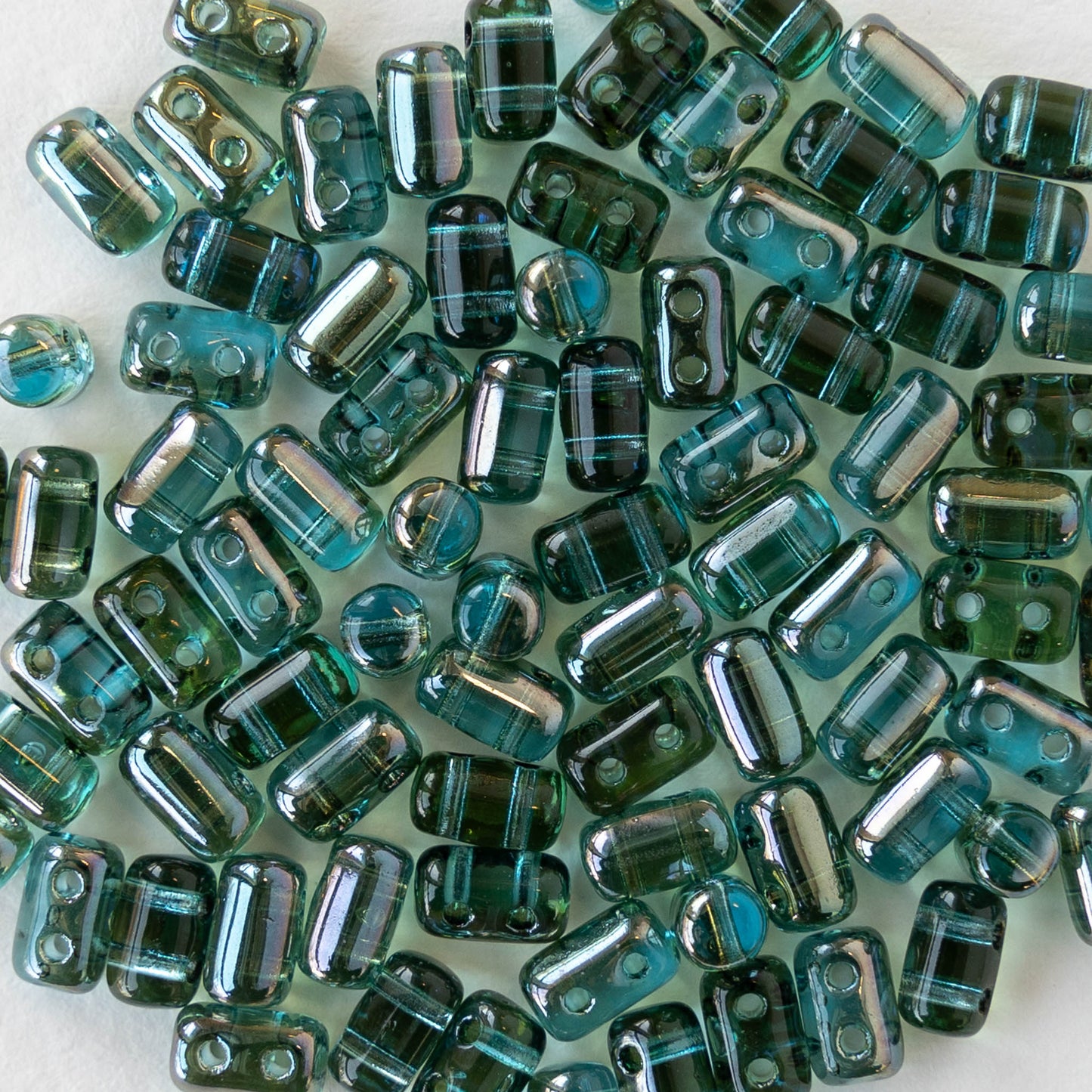 3x5mm Glass Two Hole Rulla Beads - Transparent Aqua Marine Celsian - 25 Beads