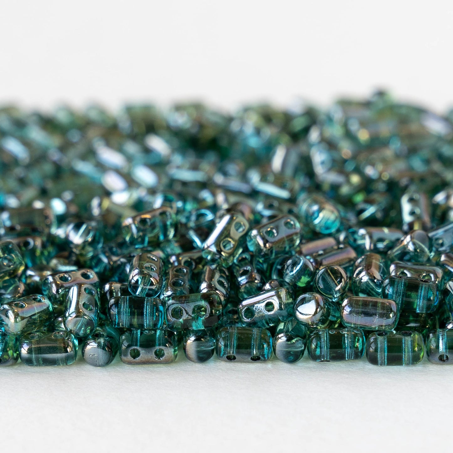 3x5mm Glass Two Hole Rulla Beads - Transparent Aqua Marine Celsian - 25 Beads