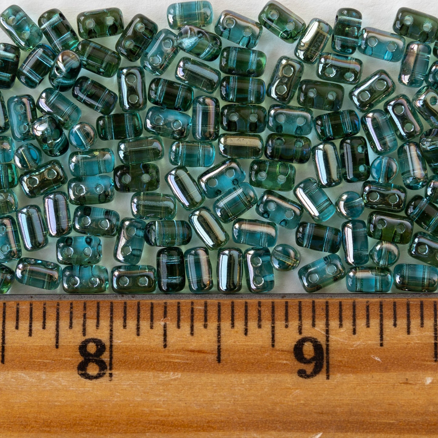 3x5mm Glass Two Hole Rulla Beads - Transparent Aqua Marine Celsian - 25 Beads