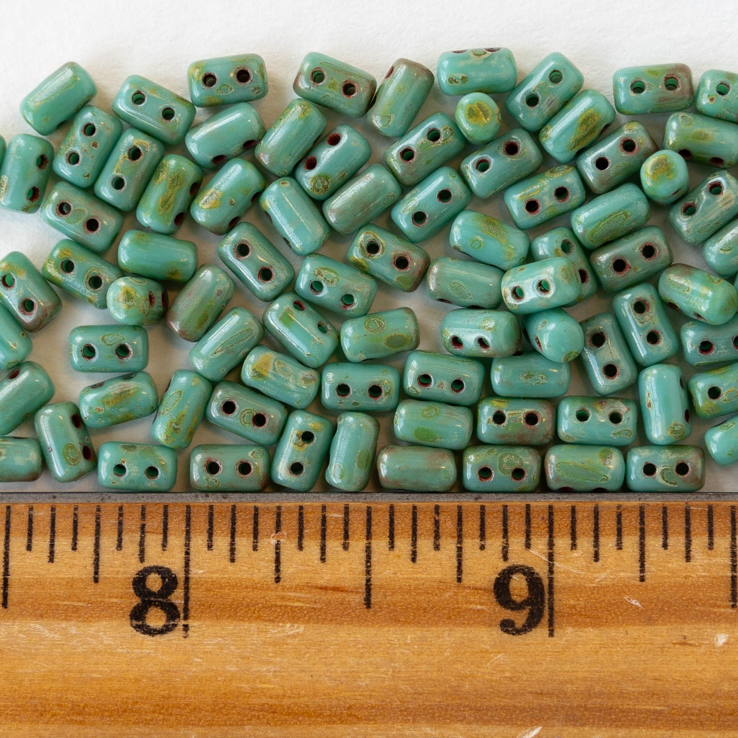 3x5mm Two Hole Rulla Beads - Opaque Turquoise Picasso - 10 grams