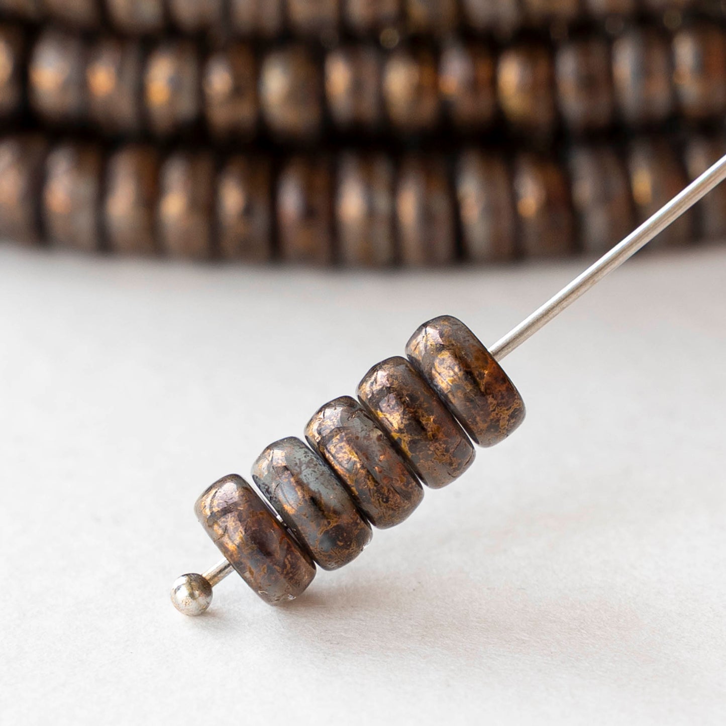 3x6mm Glass Heishi Beads - Black Beige Bronze - 25 or 50 beads