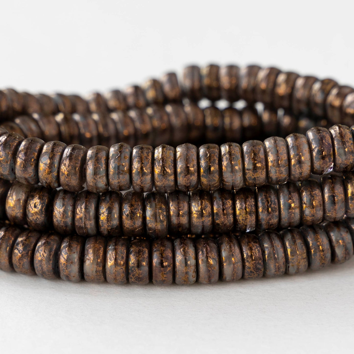 3x6mm Glass Heishi Beads - Black Beige Bronze - 25 or 50 beads