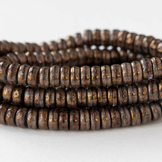 3x6mm Glass Heishi Beads - Black Beige Bronze - 25 or 50 beads