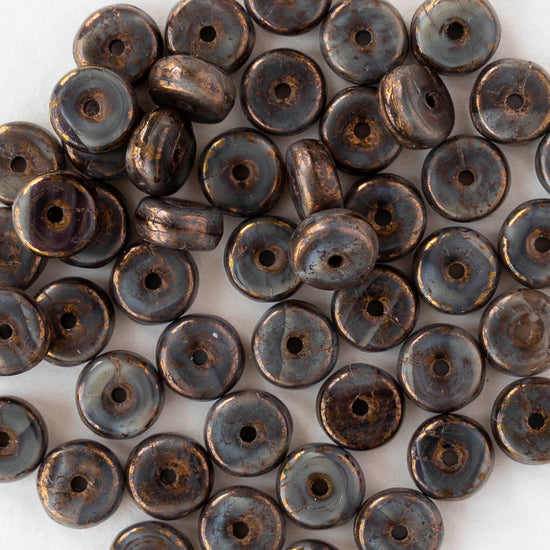 3x6mm Glass Heishi Beads - Black Beige Bronze - 25 or 50 beads