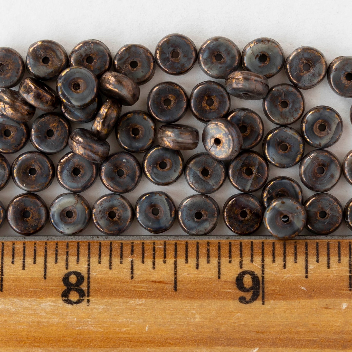 3x6mm Glass Heishi Beads - Black Beige Bronze - 25 or 50 beads