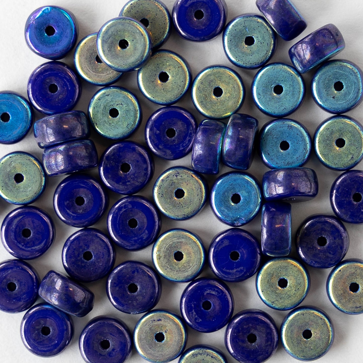 3x6mm Glass Heishi Beads - Opaque Cobalt Blue AB - 25 beads