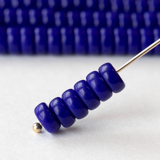3x6mm Glass Heishi Beads - Opaque Cobalt Blue - 35 or 70 beads