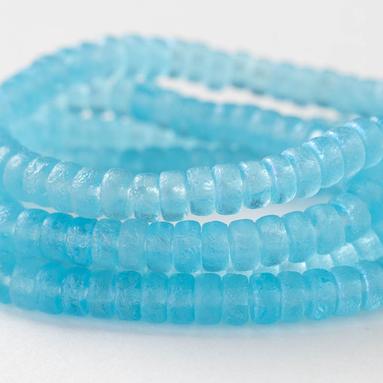 6mm Glass Heishi Beads - Etched Aqua AB - 25 Beads