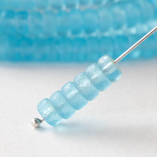 6mm Glass Heishi Beads - Etched Aqua AB - 25 Beads