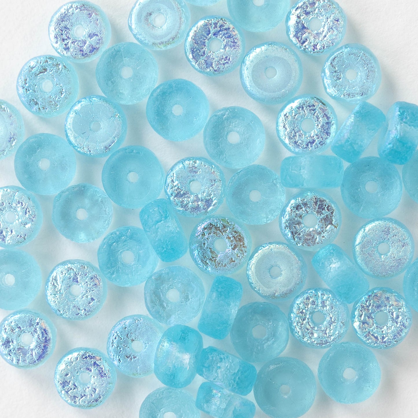 6mm Glass Heishi Beads - Etched Aqua AB - 25 Beads