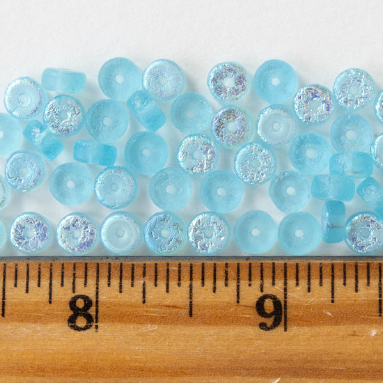 6mm Glass Heishi Beads - Etched Aqua AB - 25 Beads