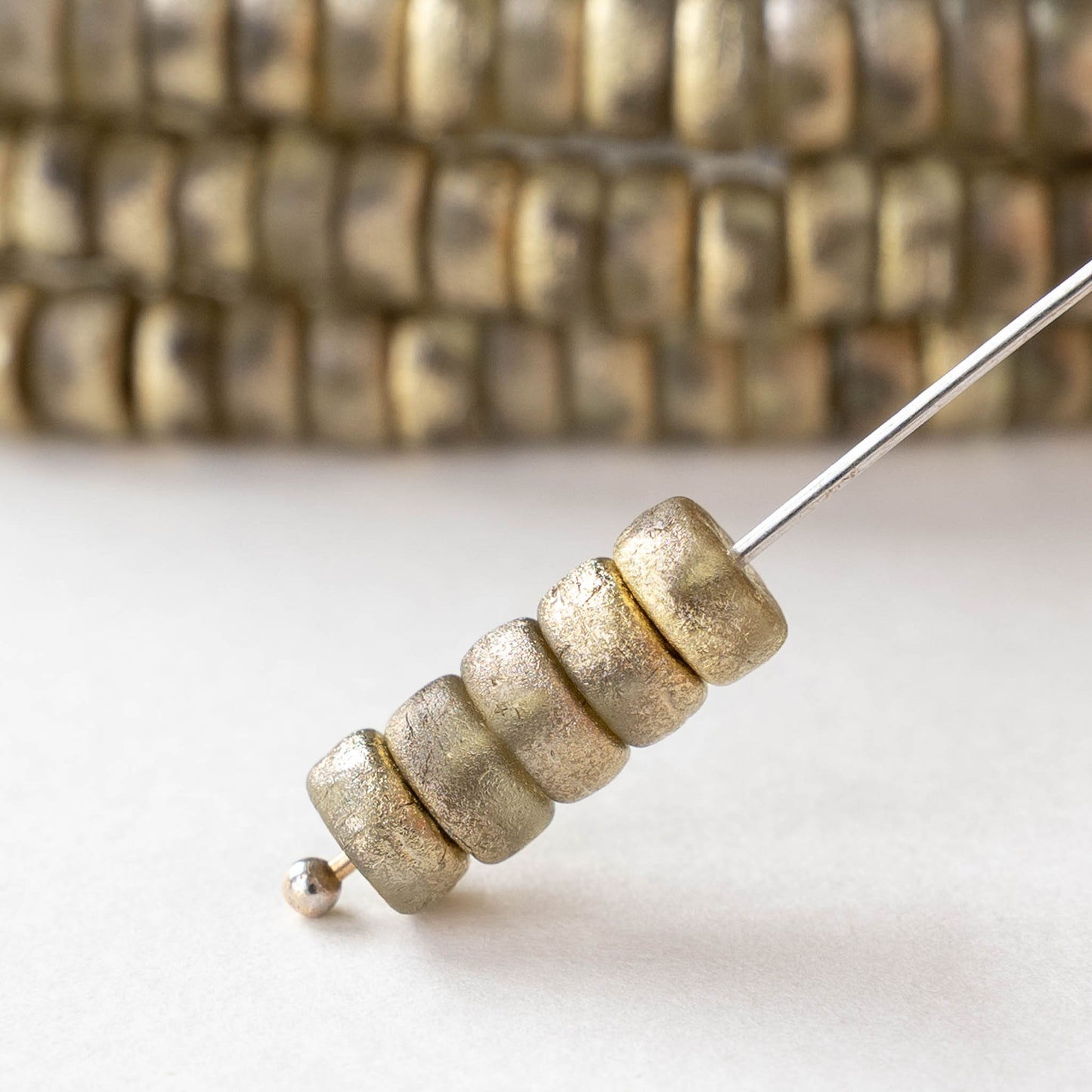 3x6mm Glass Heishi Beads - Etched Crystal Gold - 25 beads