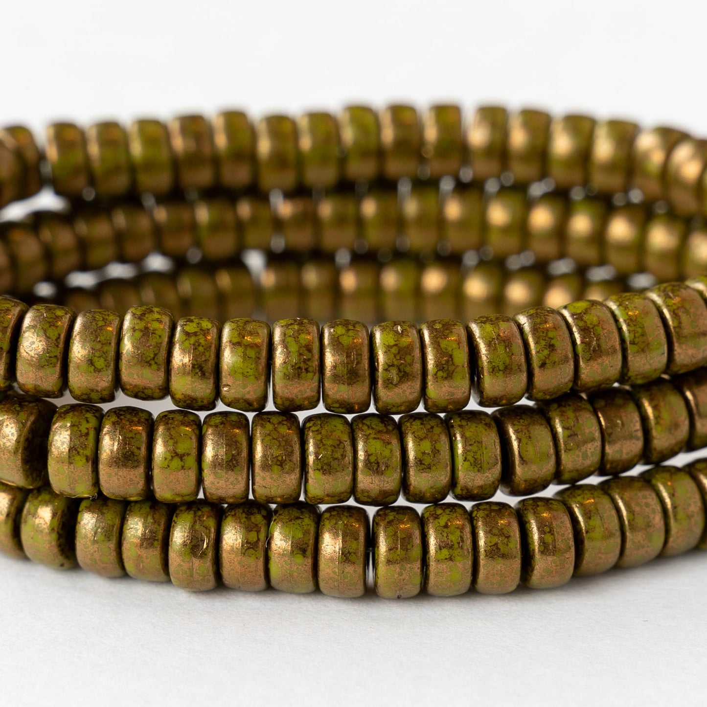 3x6mm Glass Heishi Beads - Green Bronze - 25 beads