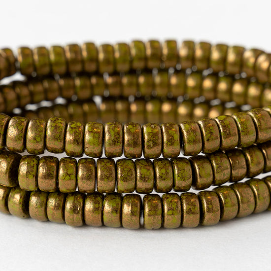 3x6mm Glass Heishi Beads - Green Bronze - 25 beads
