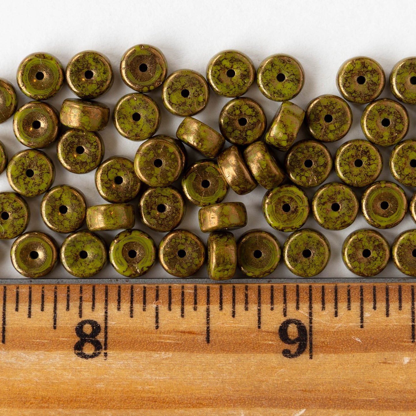 3x6mm Glass Heishi Beads - Green Bronze - 25 beads