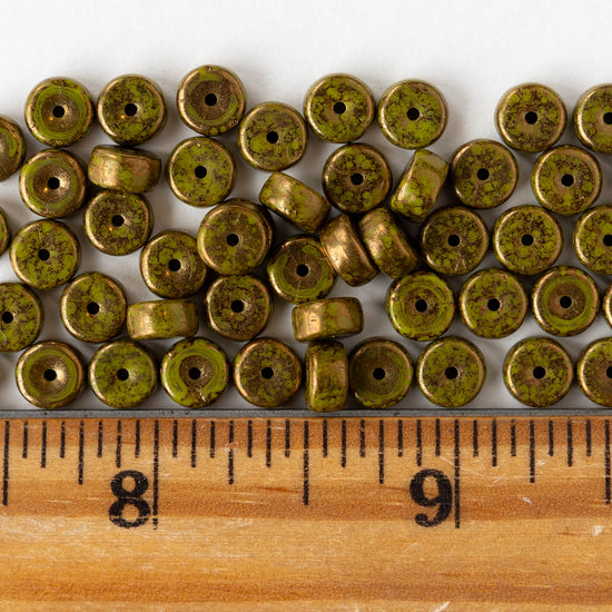 3x6mm Glass Heishi Beads - Green Bronze - 25 beads