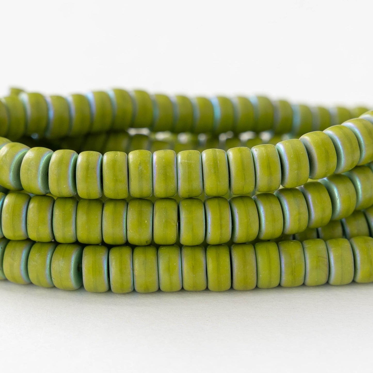 3x6mm Glass Heishi Beads - Opaque Lime Green AB - 25 beads