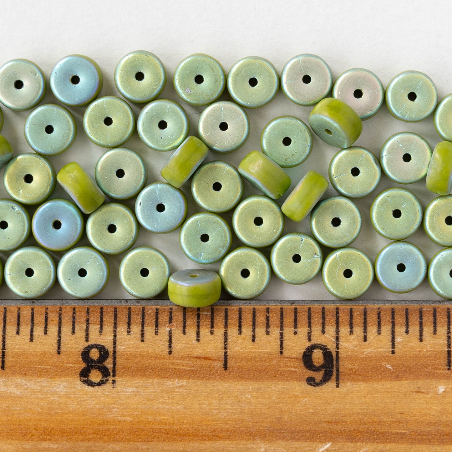 3x6mm Glass Heishi Beads - Opaque Lime Green AB - 25 beads
