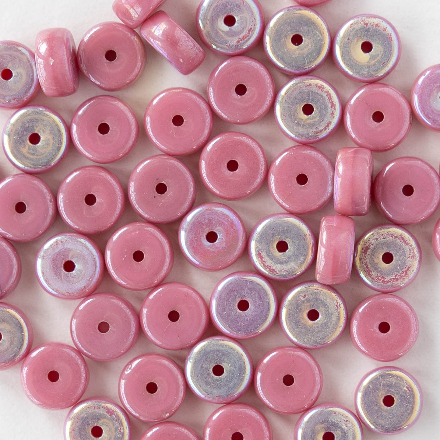 3x6mm Glass Heishi Beads - Opaque Pink AB - 25 beads