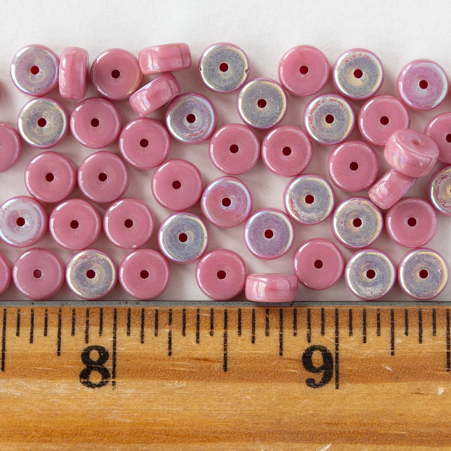 3x6mm Glass Heishi Beads - Opaque Pink AB - 25 beads