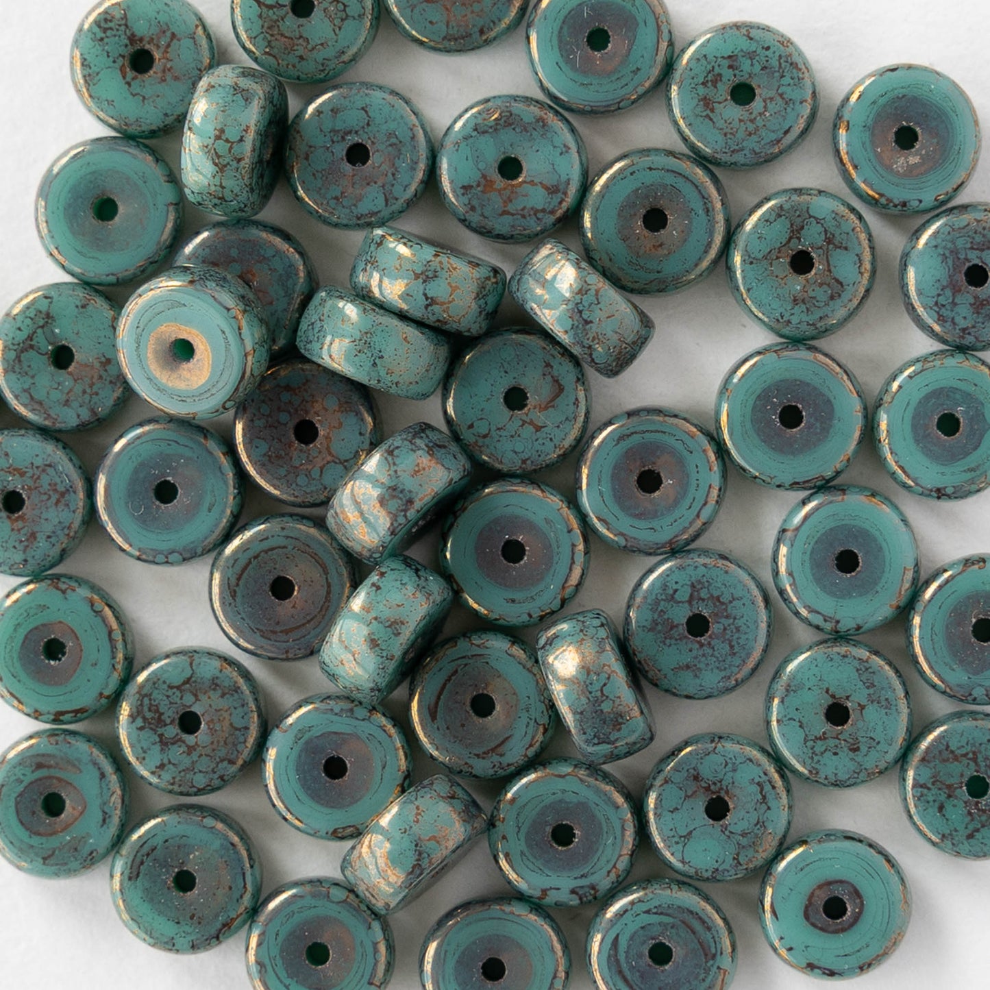 3x6mm Glass Heishi Beads - Opaque Turquoise Copper - 25 beads