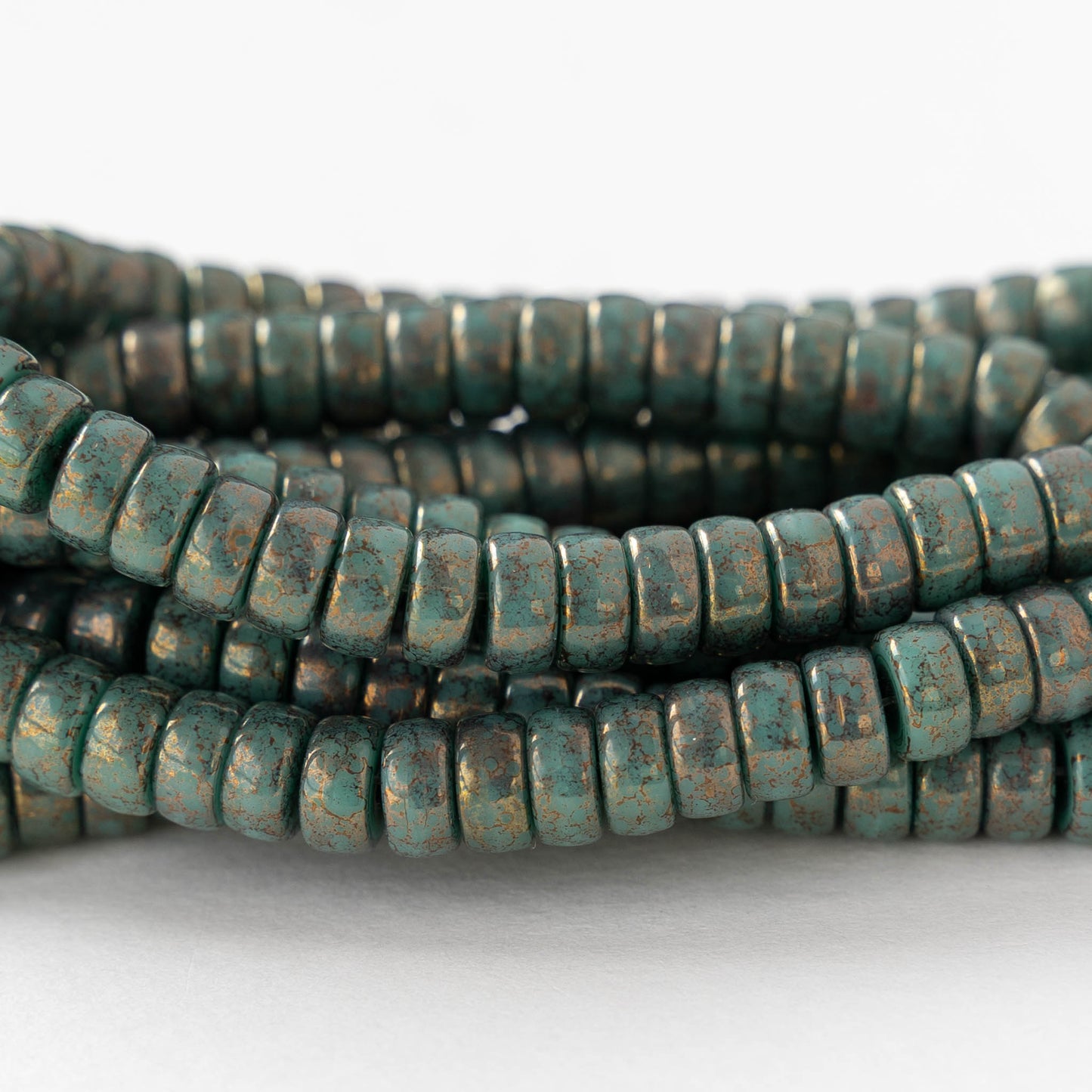 3x6mm Glass Heishi Beads - Opaque Turquoise Copper - 25 beads