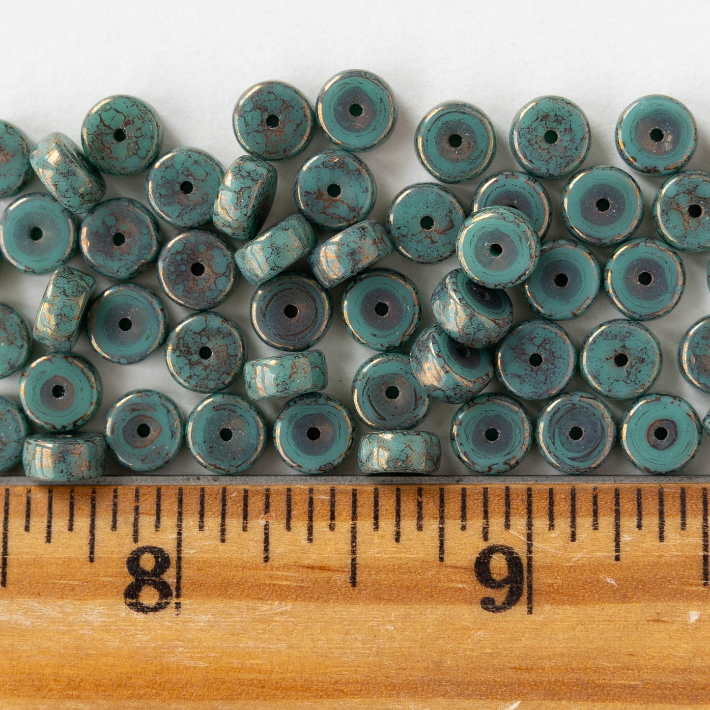 3x6mm Glass Heishi Beads - Opaque Turquoise Copper - 25 beads