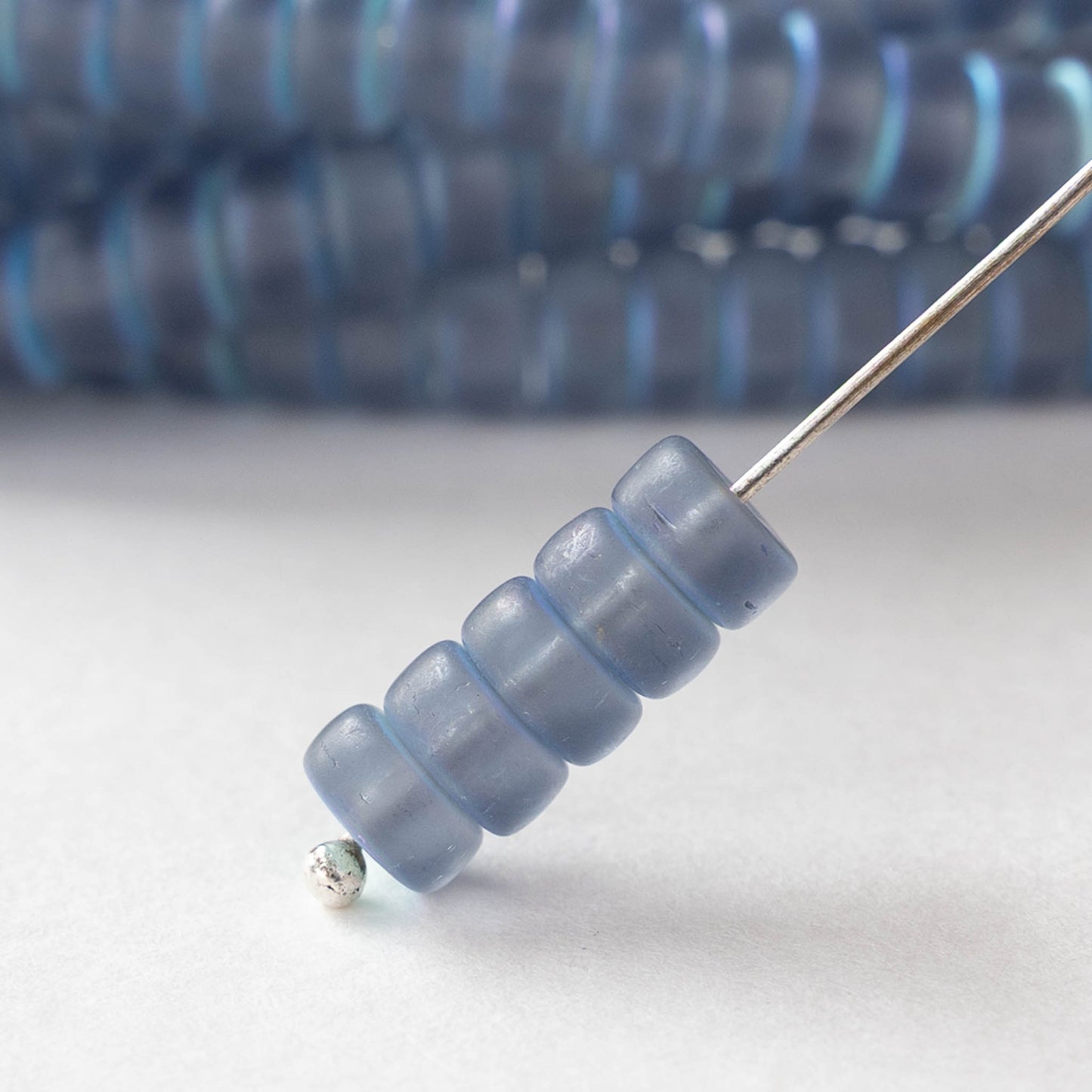 3x6mm Glass Heishi Beads - Matte Slate Blue AB - 25 beads