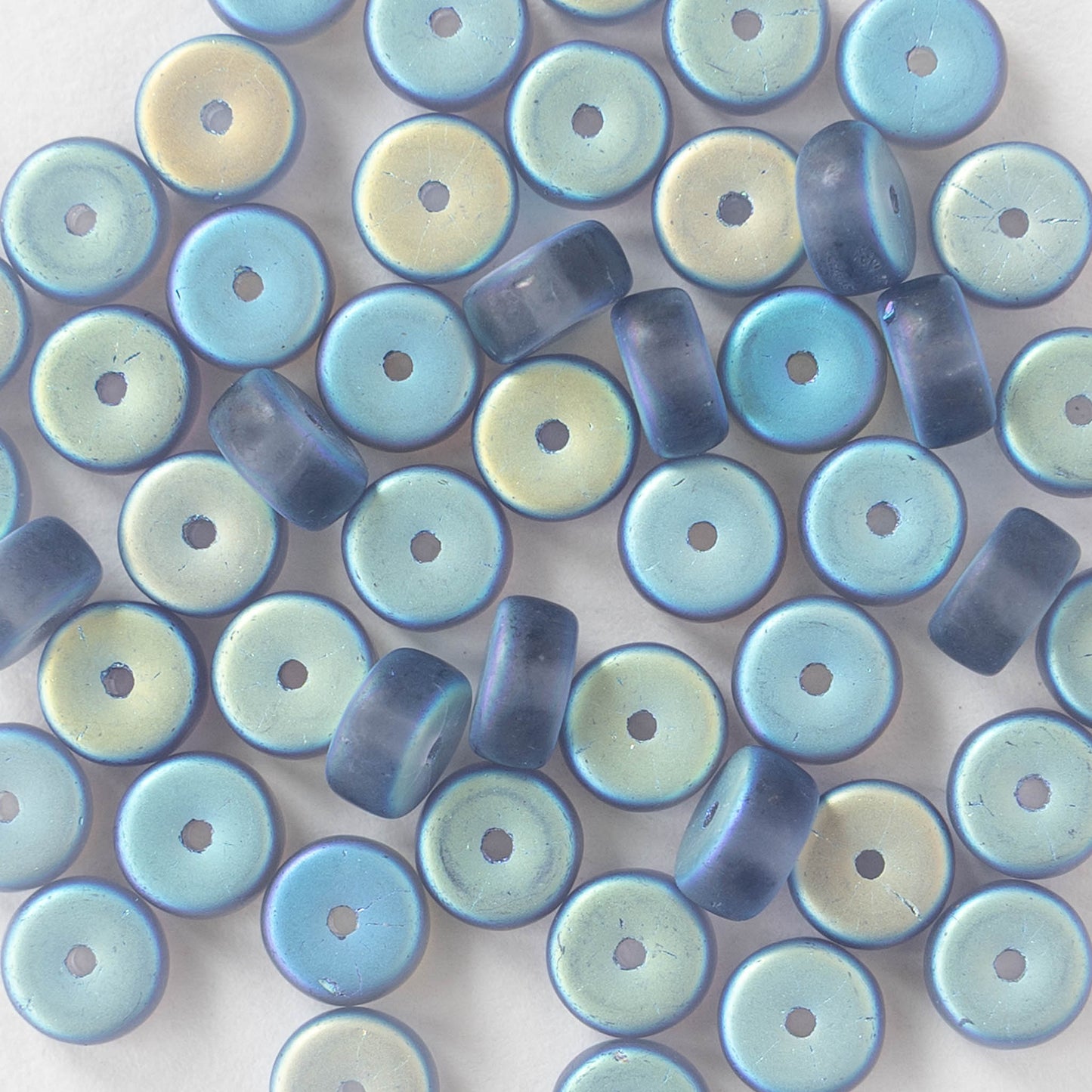 3x6mm Glass Heishi Beads - Matte Slate Blue AB - 25 beads