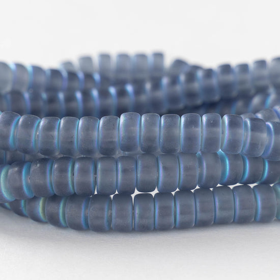 3x6mm Glass Heishi Beads - Matte Slate Blue AB - 25 beads