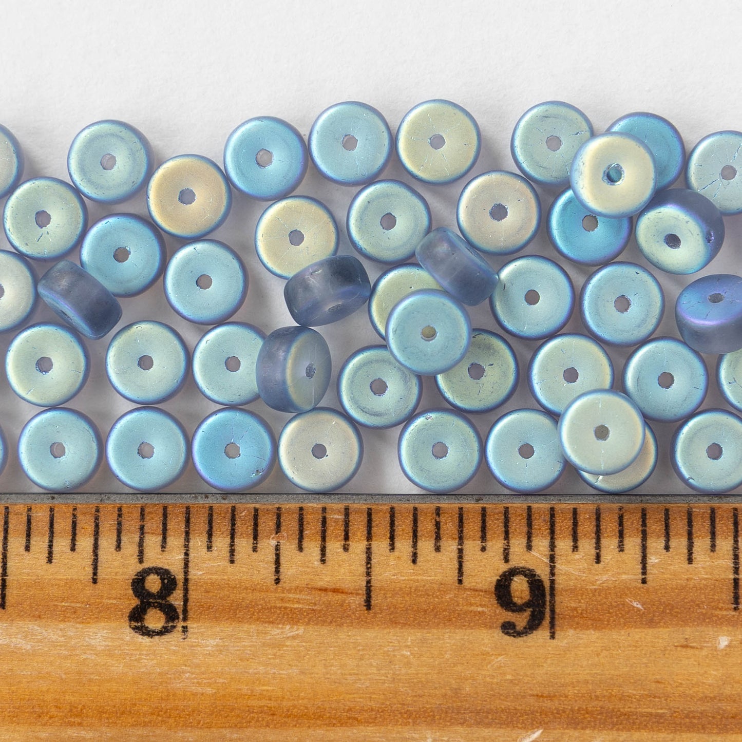 3x6mm Glass Heishi Beads - Matte Slate Blue AB - 25 beads