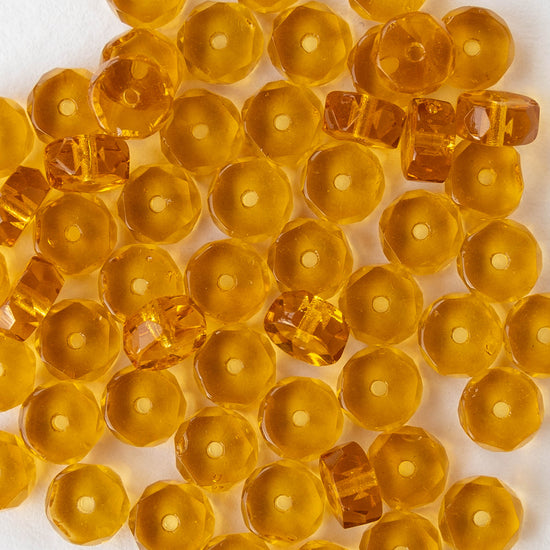 3x6mm Firepolished Glass Heishi Beads - Transparent Light Amber  - 50 Beads