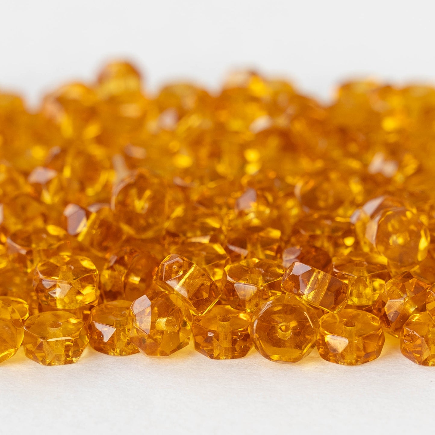 3x6mm Firepolished Glass Heishi Beads - Transparent Light Amber  - 50 Beads