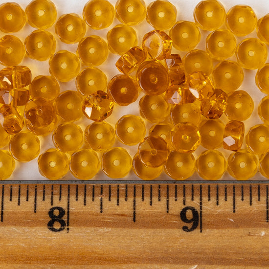 3x6mm Firepolished Glass Heishi Beads - Transparent Light Amber  - 50 Beads