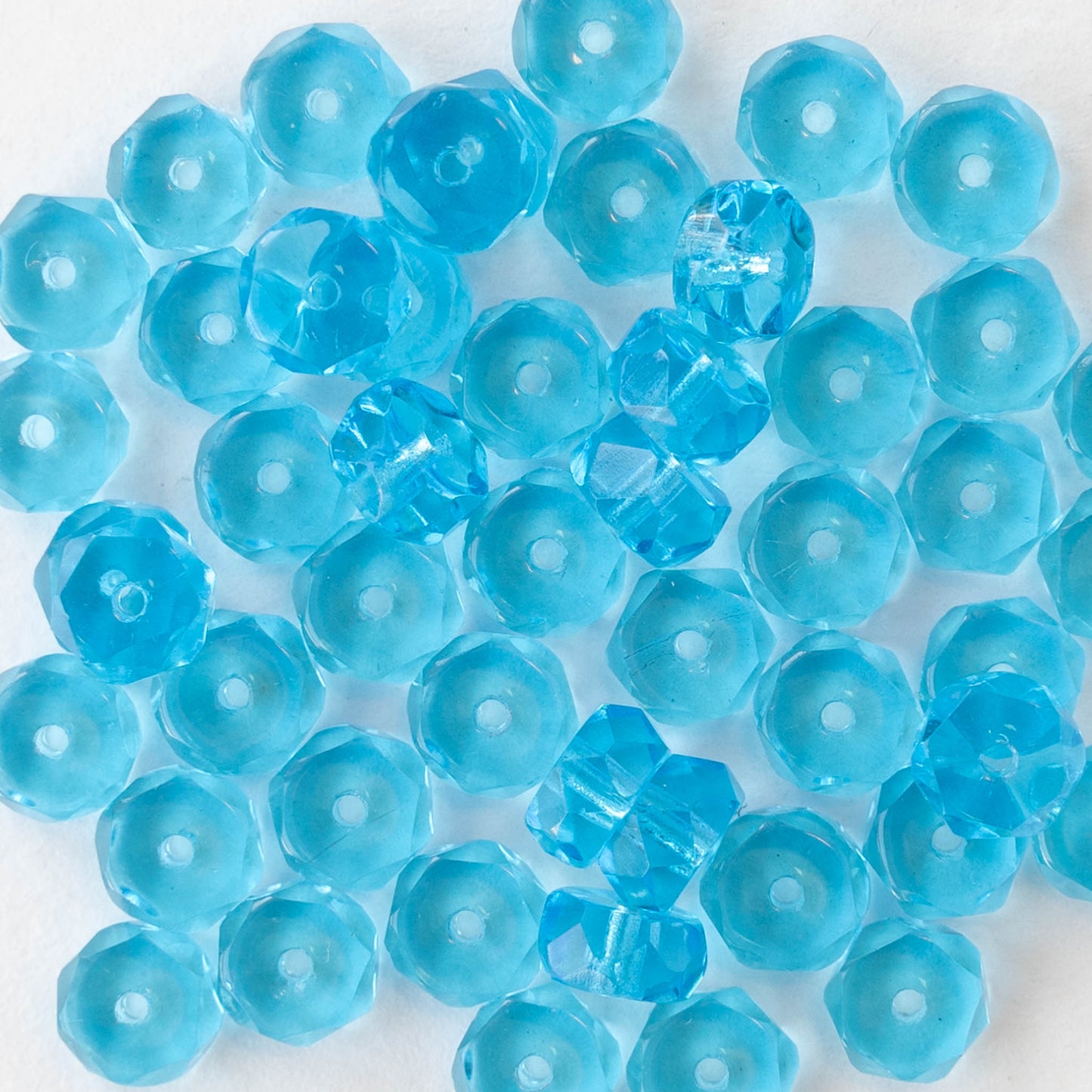 3x6mm Firepolished Glass Heishi Beads - Transparent Aqua  - 50 Beads