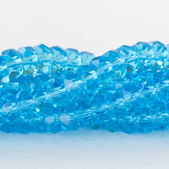 3x6mm Firepolished Glass Heishi Beads - Transparent Aqua  - 50 Beads