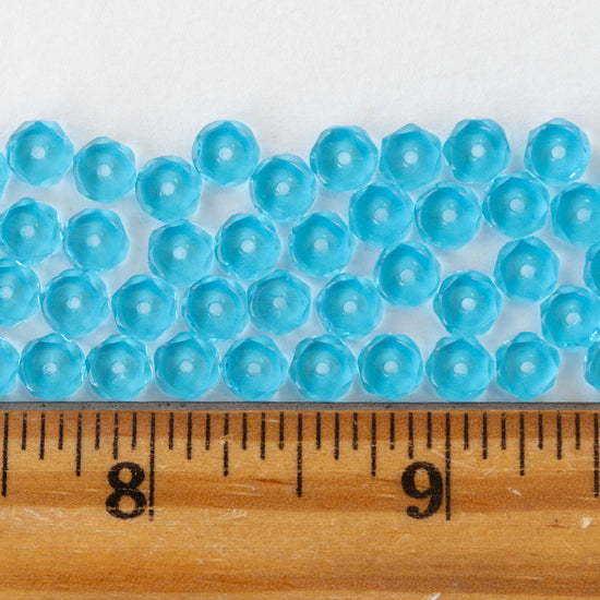 3x6mm Firepolished Glass Heishi Beads - Transparent Aqua  - 50 Beads