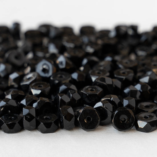 3x6mm Firepolished Glass Heishi Beads - Opaque Jet Black  - 50 Beads