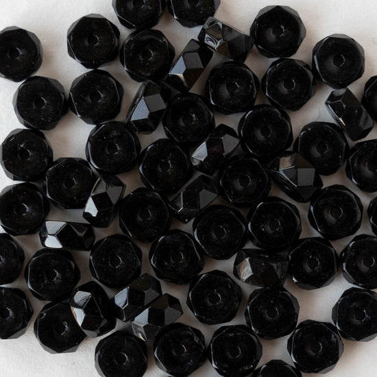 3x6mm Firepolished Glass Heishi Beads - Opaque Jet Black  - 50 Beads