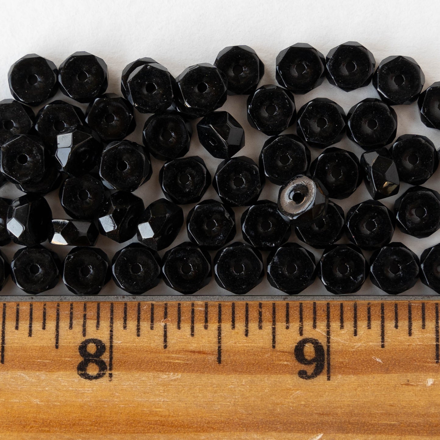 3x6mm Firepolished Glass Heishi Beads - Opaque Jet Black  - 50 Beads